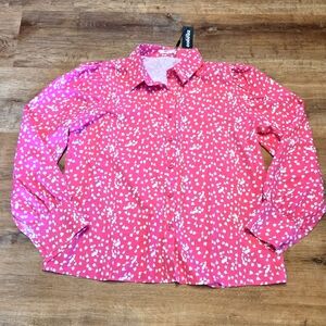 Zeagoo Pink and White Button Down Shirt Floral Pattern